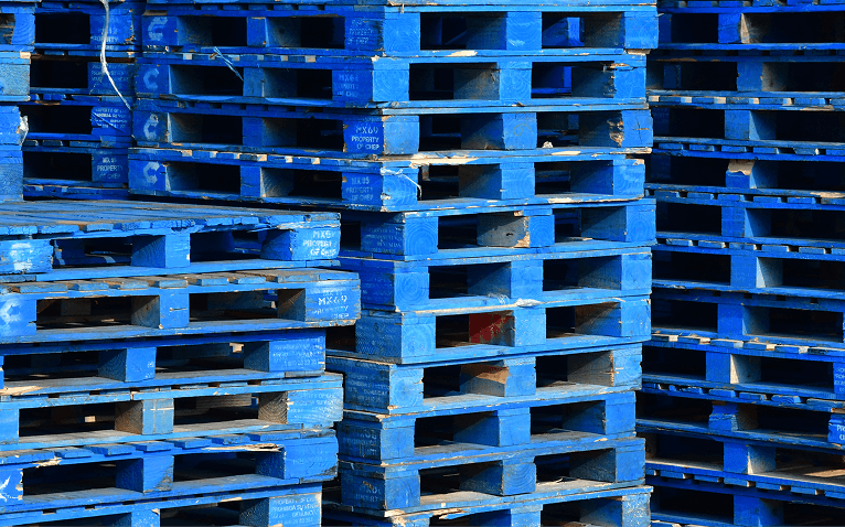 A bunch of wooden pallets